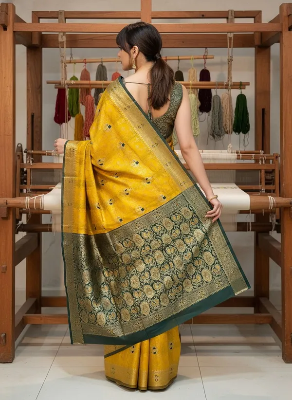 Mustard_Yellow_Banarasi_Silk_Blend_Jacquard_Woven_Saree_For_Women_|_With_Blouse_Piece