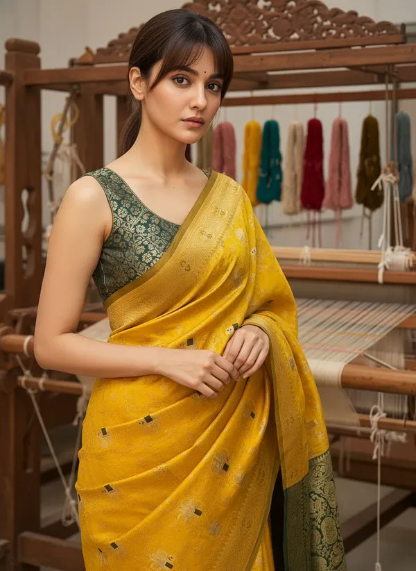 Mustard_Yellow_Banarasi_Silk_Blend_Jacquard_Woven_Saree_For_Women_|_With_Blouse_Piece