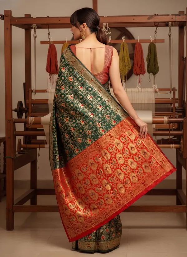 Teal_Green_Banarasi_Silk_Blend_Woven_Jacquard_Saree_For_Women_|_With_Blouse_Piece