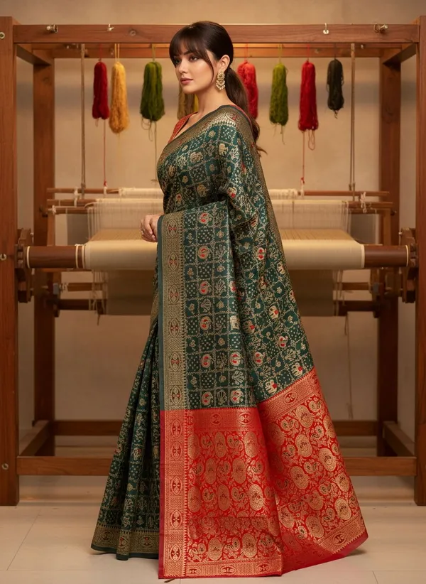 Teal_Green_Banarasi_Silk_Blend_Woven_Jacquard_Saree_For_Women_|_With_Blouse_Piece