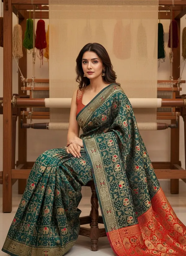Teal_Green_Banarasi_Silk_Blend_Woven_Jacquard_Saree_For_Women_|_With_Blouse_Piece
