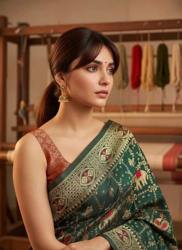 Teal_Green_Banarasi_Silk_Blend_Woven_Jacquard_Saree_For_Women_|_With_Blouse_Piece