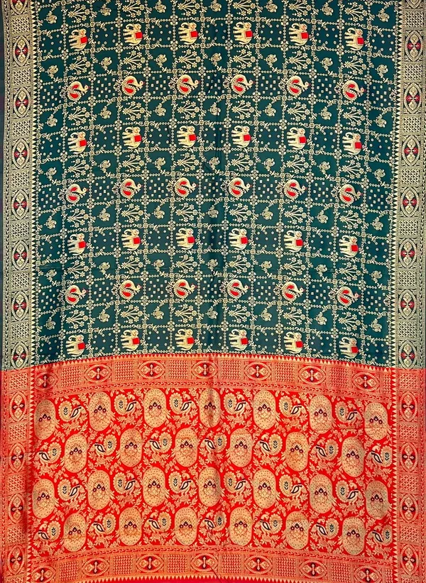 Teal_Green_Banarasi_Silk_Blend_Woven_Jacquard_Saree_For_Women_|_With_Blouse_Piece