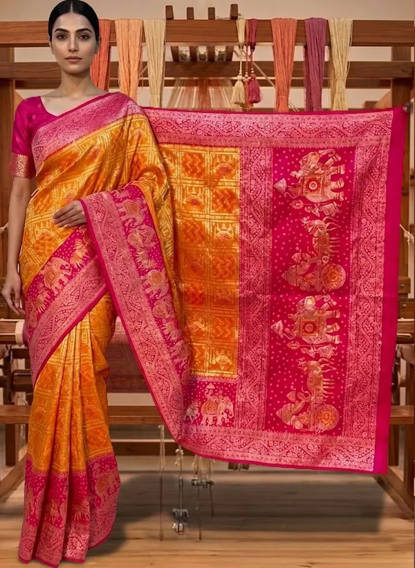 Orange_Kanjivaram_Pure_Silk_Jacquard_Zari_Woven_Saree_For_Women_|_With_Blouse_Piece