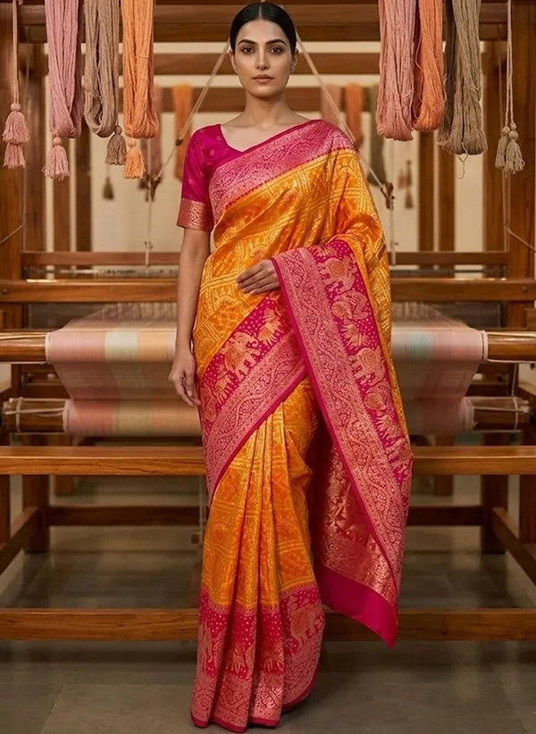 Orange_Kanjivaram_Pure_Silk_Jacquard_Zari_Woven_Saree_For_Women_|_With_Blouse_Piece