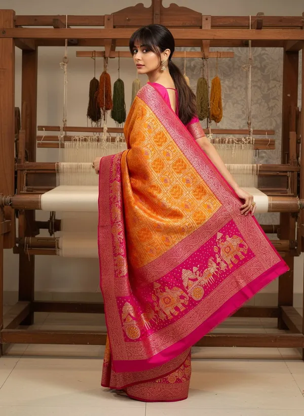 Orange_Kanjivaram_Pure_Silk_Jacquard_Zari_Woven_Saree_For_Women_|_With_Blouse_Piece