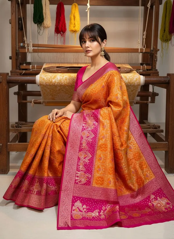 Orange_Kanjivaram_Pure_Silk_Jacquard_Zari_Woven_Saree_For_Women_|_With_Blouse_Piece
