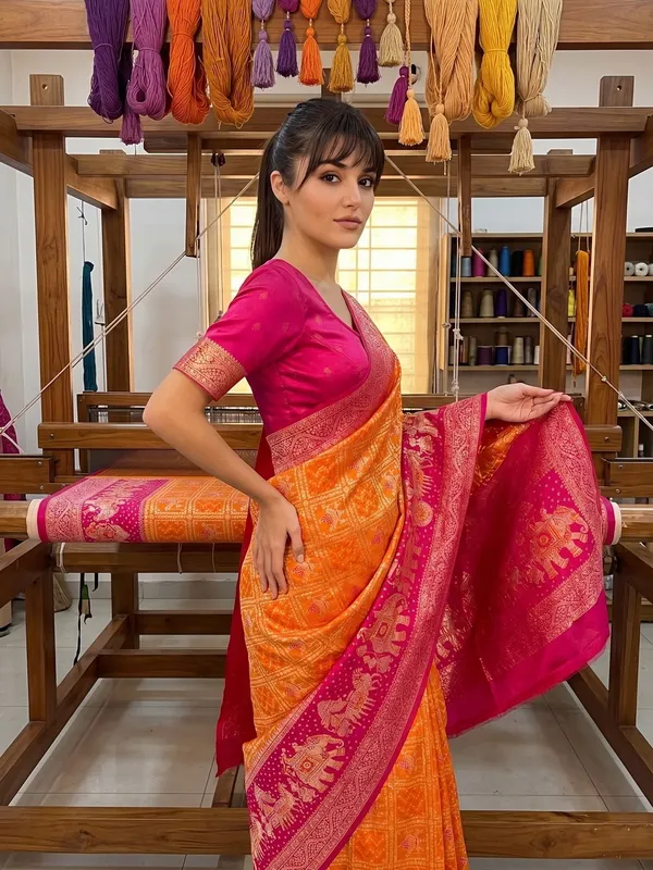 Orange_Kanjivaram_Pure_Silk_Jacquard_Zari_Woven_Saree_For_Women_|_With_Blouse_Piece