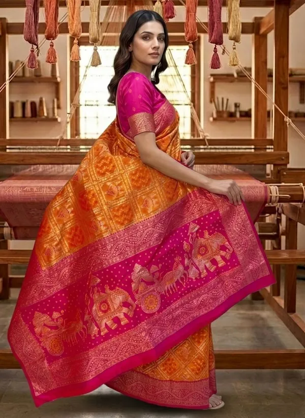 Orange_Kanjivaram_Pure_Silk_Jacquard_Zari_Woven_Saree_For_Women_|_With_Blouse_Piece