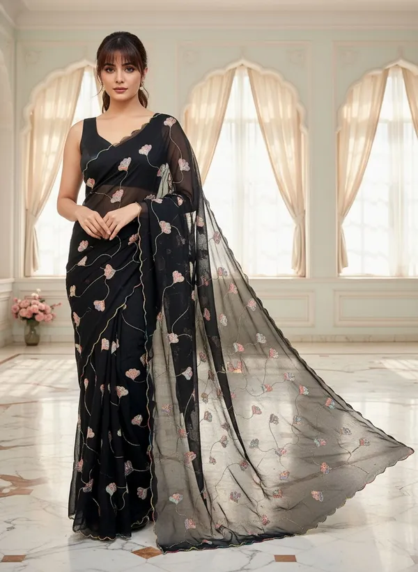 Black_Georgette_Embroidered_Sequin_Beads_Bollywood_Saree_For_Women_|_With_Blouse_Piece