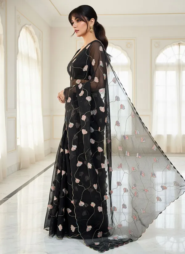 Black_Georgette_Embroidered_Sequin_Beads_Bollywood_Saree_For_Women_|_With_Blouse_Piece
