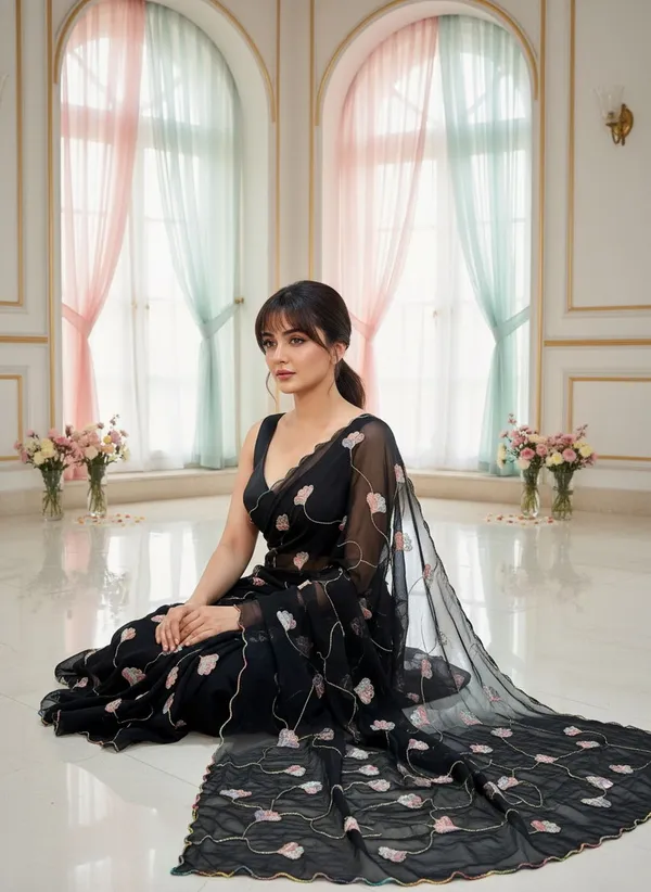 Black_Georgette_Embroidered_Sequin_Beads_Bollywood_Saree_For_Women_|_With_Blouse_Piece