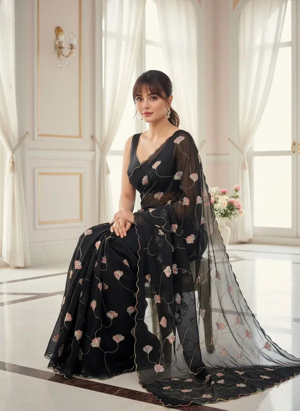 Black_Georgette_Embroidered_Sequin_Beads_Bollywood_Saree_For_Women_|_With_Blouse_Piece