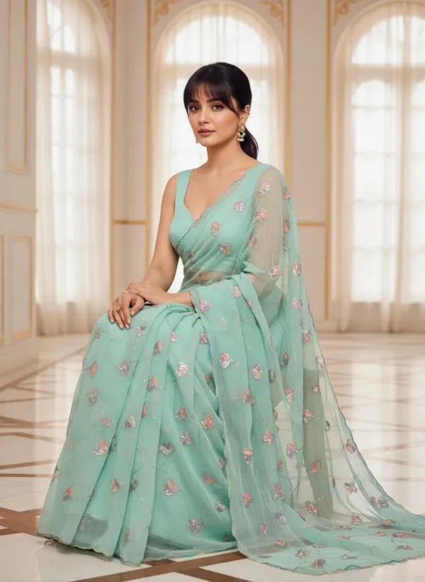 Sea_Green_Georgette_Embroidered_Sequin_Beads_Bollywood_Saree_For_Women_|_With_Blouse_Piece