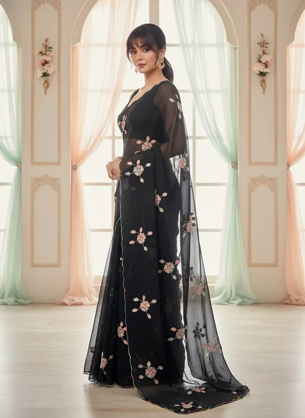 Black_Georgette_Embroidered_Sequin_Saree_For_Women_|_With_Blouse_Piece