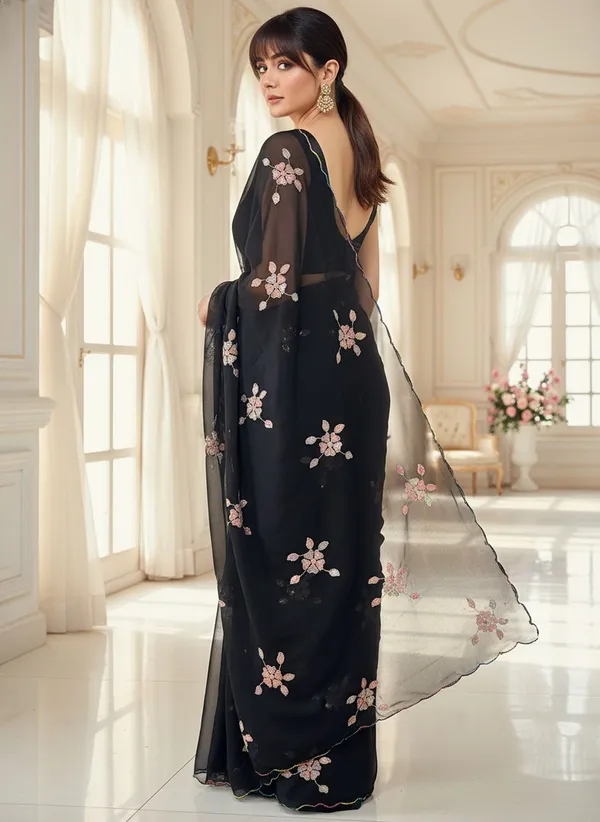Black_Georgette_Embroidered_Sequin_Saree_For_Women_|_With_Blouse_Piece