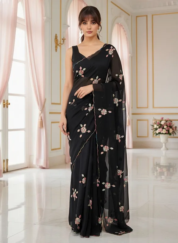 Black_Georgette_Embroidered_Sequin_Saree_For_Women_|_With_Blouse_Piece