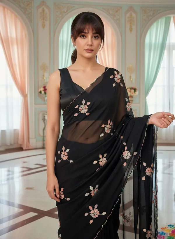 Black_Georgette_Embroidered_Sequin_Saree_For_Women_|_With_Blouse_Piece