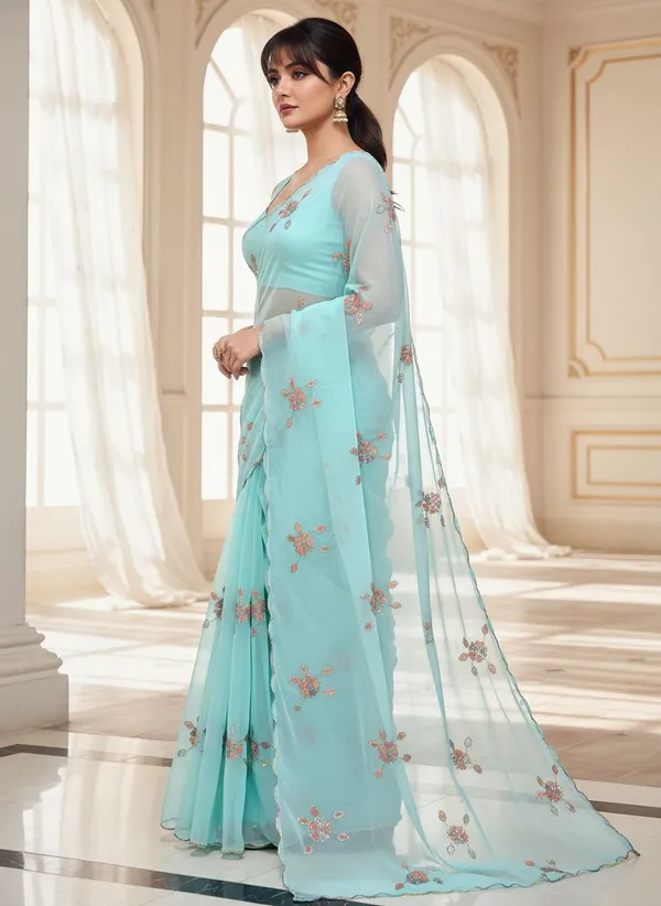 Blue_Georgette_Embellished_Sequin_Beads_Saree_For_Women_|_With_Blouse_Piece