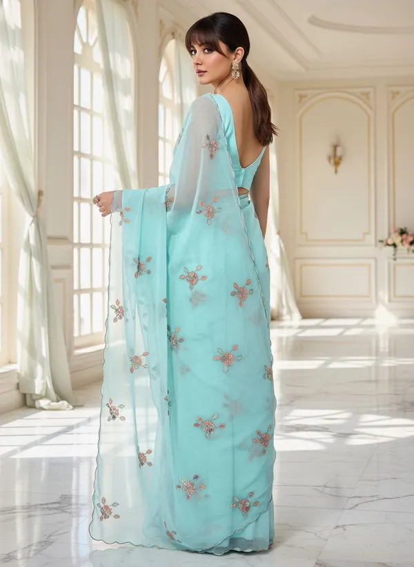 Blue_Georgette_Embellished_Sequin_Beads_Saree_For_Women_|_With_Blouse_Piece