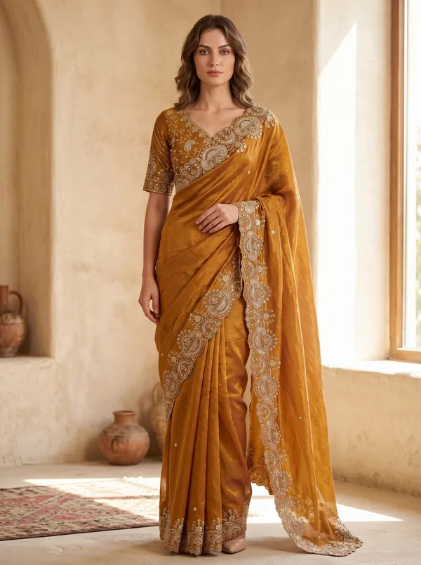 Brown_Tissue_Satin_Saree_with_Sequence_Embroidery_&_Scalloped_Border