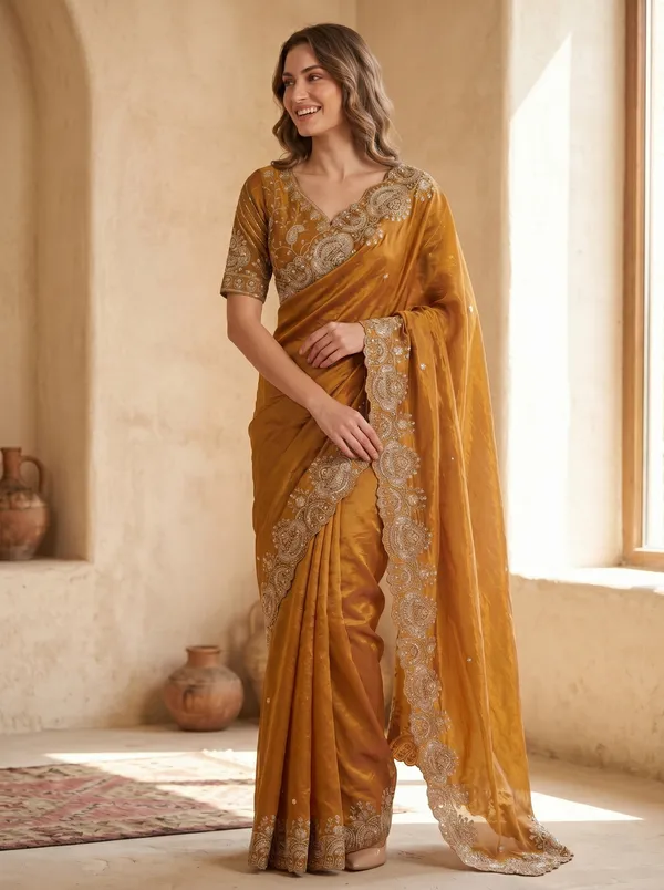 Brown_Tissue_Satin_Saree_with_Sequence_Embroidery_&_Scalloped_Border