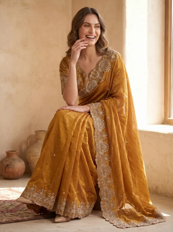 Brown_Tissue_Satin_Saree_with_Sequence_Embroidery_&_Scalloped_Border
