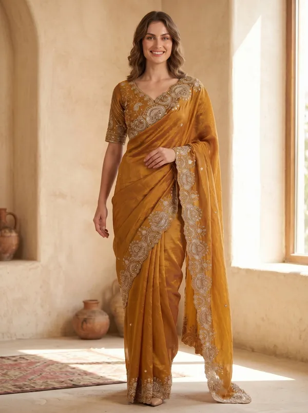 Brown_Tissue_Satin_Saree_with_Sequence_Embroidery_&_Scalloped_Border