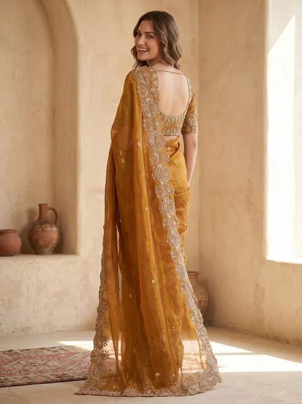 Brown_Tissue_Satin_Saree_with_Sequence_Embroidery_&_Scalloped_Border