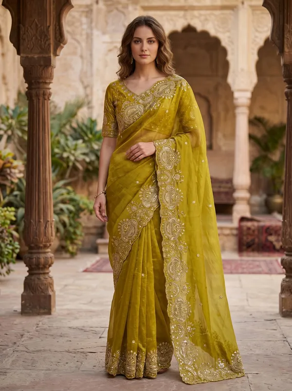 Olive_Tissue_Satin_Saree_with_Sequence_Embroidery_&_Scalloped_Border