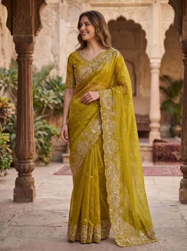 Olive_Tissue_Satin_Saree_with_Sequence_Embroidery_&_Scalloped_Border