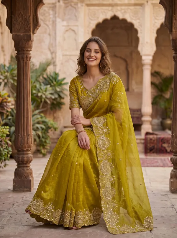 Olive_Tissue_Satin_Saree_with_Sequence_Embroidery_&_Scalloped_Border