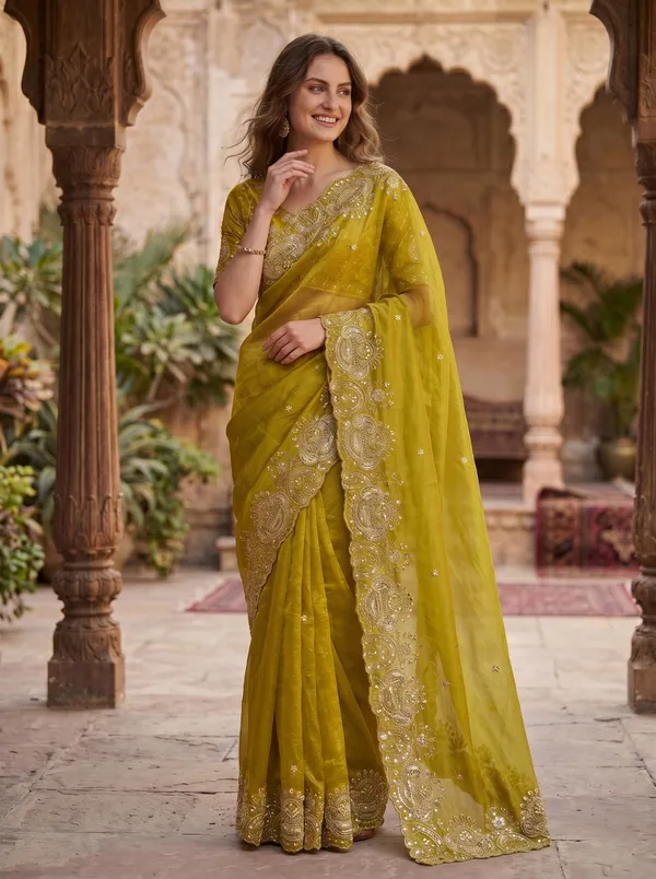 Olive_Tissue_Satin_Saree_with_Sequence_Embroidery_&_Scalloped_Border