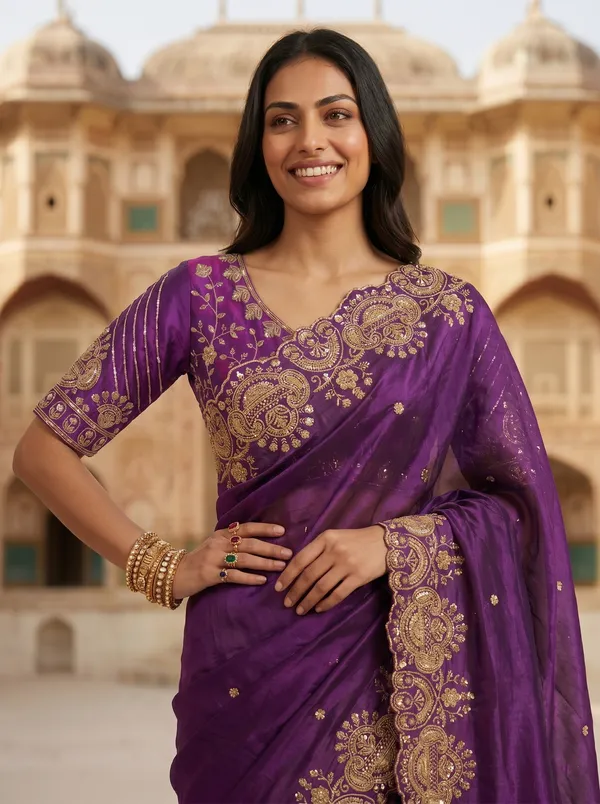 Purple_Tissue_Satin_Saree_with_Gold_Sequence_&_Scalloped_Border
