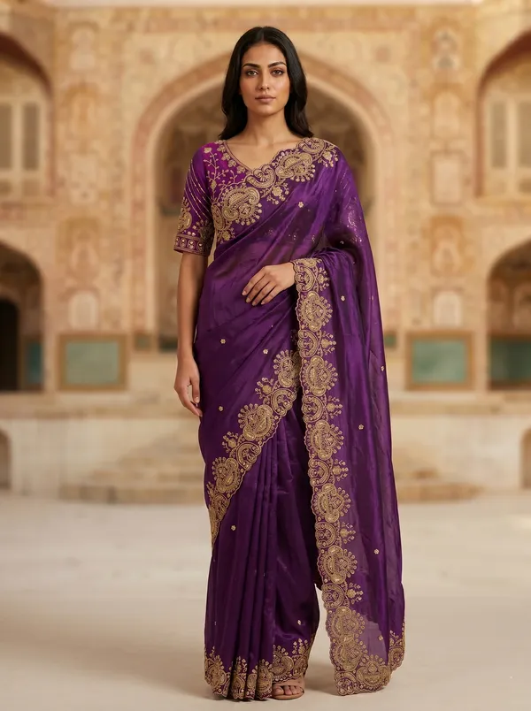 Purple_Tissue_Satin_Saree_with_Gold_Sequence_&_Scalloped_Border