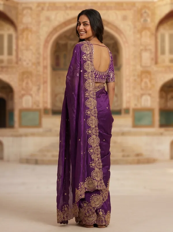 Purple_Tissue_Satin_Saree_with_Gold_Sequence_&_Scalloped_Border