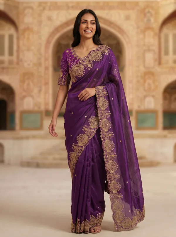Purple_Tissue_Satin_Saree_with_Gold_Sequence_&_Scalloped_Border