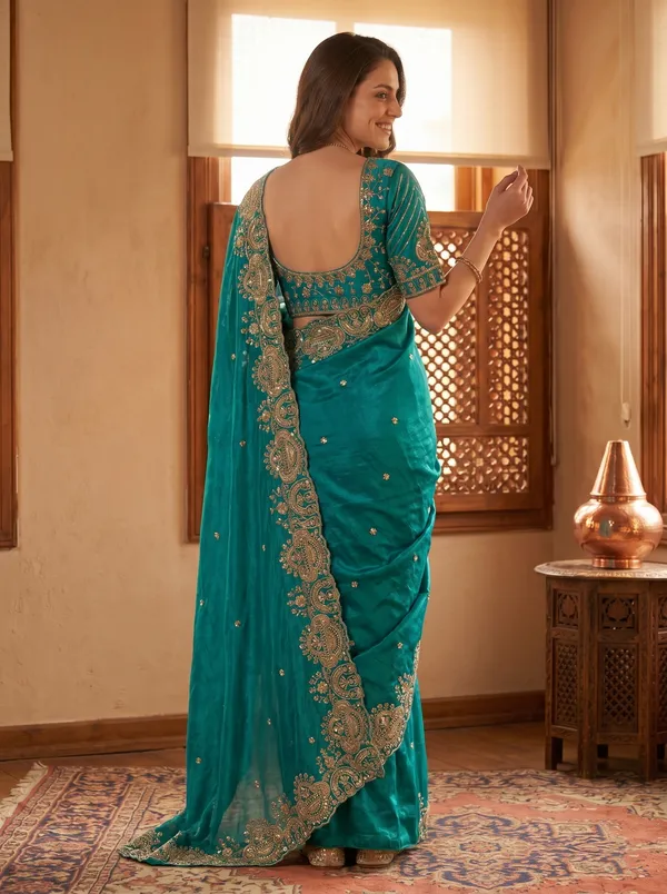 Teal_Tissue_Satin_Saree_with_Sequence_Embroidery_&_Scalloped_Border