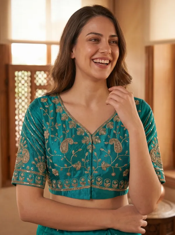 Teal_Tissue_Satin_Saree_with_Sequence_Embroidery_&_Scalloped_Border