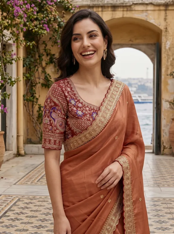 Copper_Georgette_Saree_with_Scalloped_Sequence_Embroidery_&_Heavy_Blouse