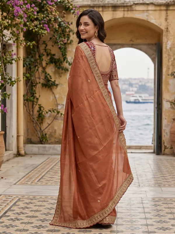 Copper_Georgette_Saree_with_Scalloped_Sequence_Embroidery_&_Heavy_Blouse