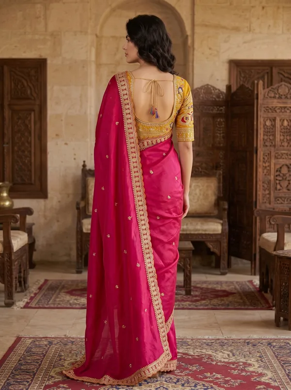 Fuchsia_Georgette_Saree_with_Scalloped_Sequence_Embroidery_Border