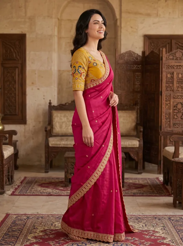 Fuchsia_Georgette_Saree_with_Scalloped_Sequence_Embroidery_Border