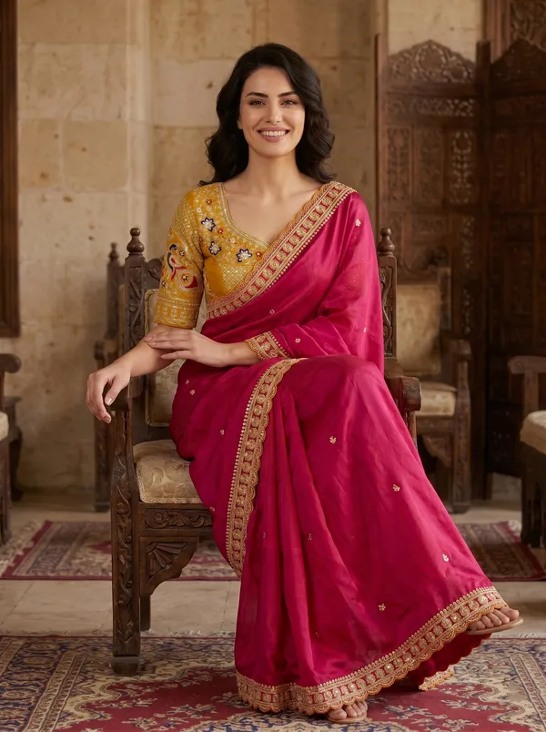 Fuchsia_Georgette_Saree_with_Scalloped_Sequence_Embroidery_Border