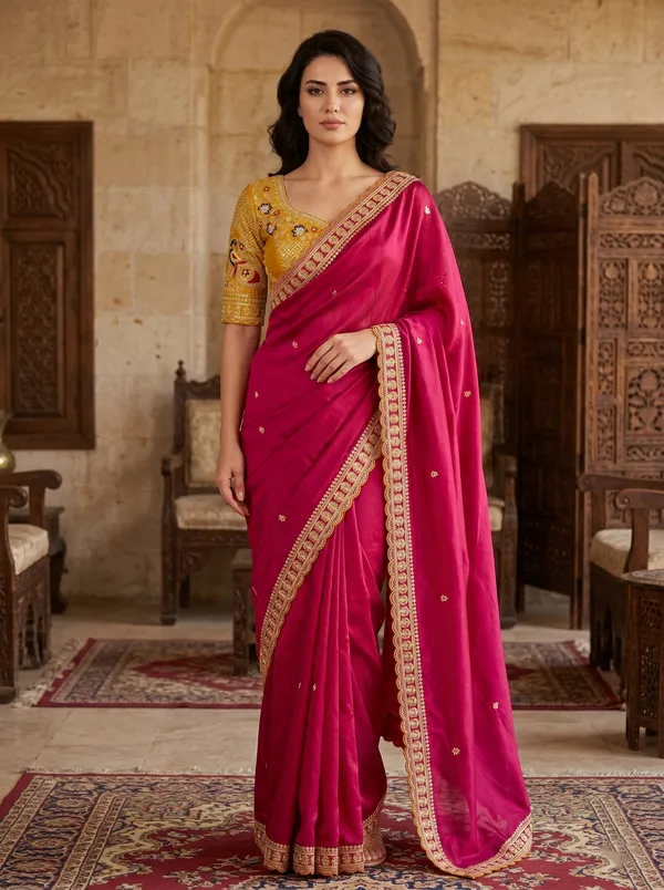 Fuchsia_Georgette_Saree_with_Scalloped_Sequence_Embroidery_Border