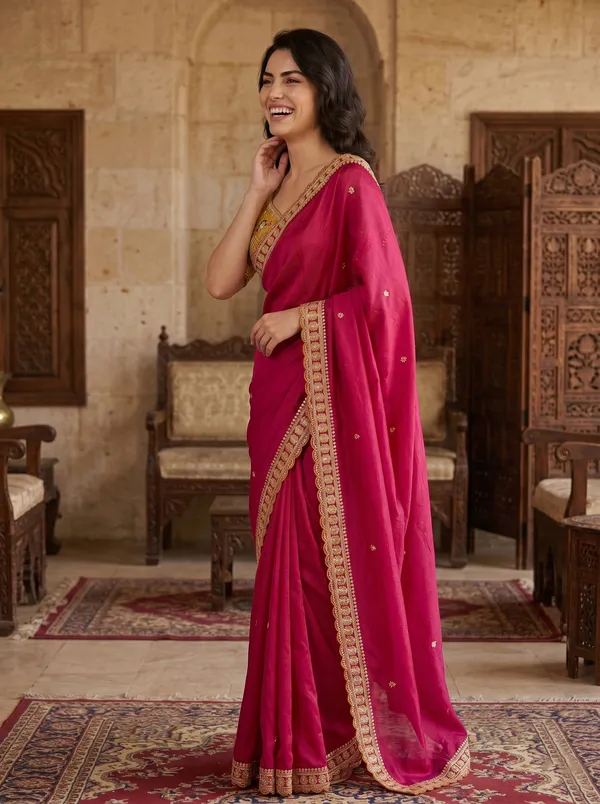 Fuchsia_Georgette_Saree_with_Scalloped_Sequence_Embroidery_Border