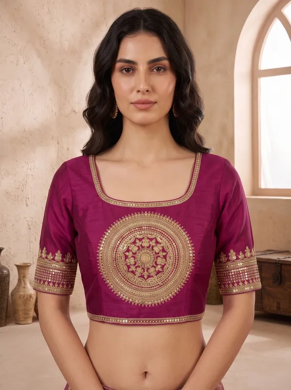 Heavy_Embroidered_Magenta_Net_Saree_with_Sequence_Work_&_Unstitched_Blouse