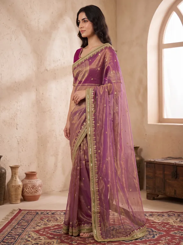Heavy_Embroidered_Magenta_Net_Saree_with_Sequence_Work_&_Unstitched_Blouse