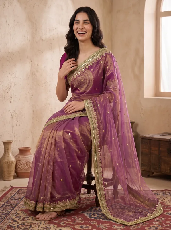 Heavy_Embroidered_Magenta_Net_Saree_with_Sequence_Work_&_Unstitched_Blouse