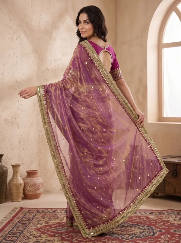 Heavy_Embroidered_Magenta_Net_Saree_with_Sequence_Work_&_Unstitched_Blouse